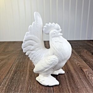  9" White Ceramic Chicken Rooster French Country Farmhouse Statue Figurine Decor